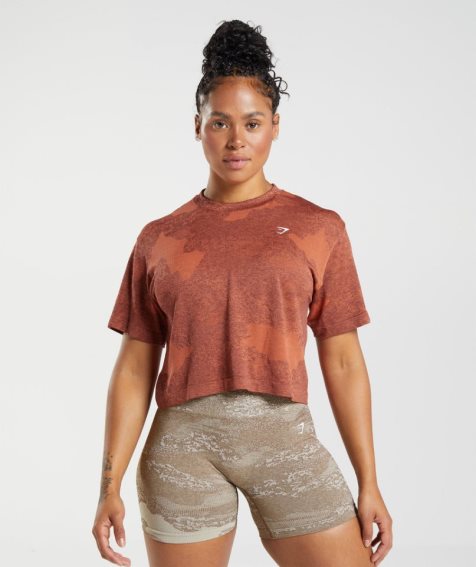 Women's Gymshark Adapt Camo Seamless Cropped Tops Brown | CA A8DN15